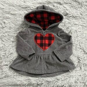 Carter's Grey Long Sleeve Zipper Hoodie with Red Heart